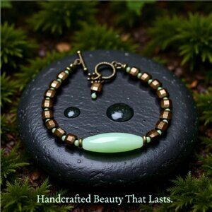 Handmade! Slim Jade & Bronze Tile Bracelet ~ Quiet Spring Sophistication